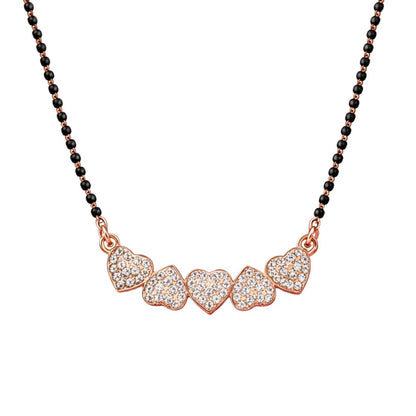 Rose Gold Heart Mangalsutra With Black Bead Chain