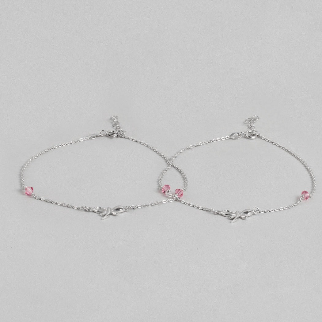 925 Sterling Silver anklets for women with delicate chains, butterfly charms, and pink studded stones. – Zavya