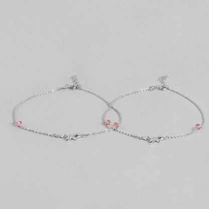 925 Sterling Silver anklets for women with delicate chains, butterfly charms, and pink studded stones. – Zavya