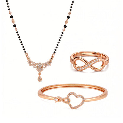 Rose Gold Heart Bracelet with Infinity Ring & Mangalsutra