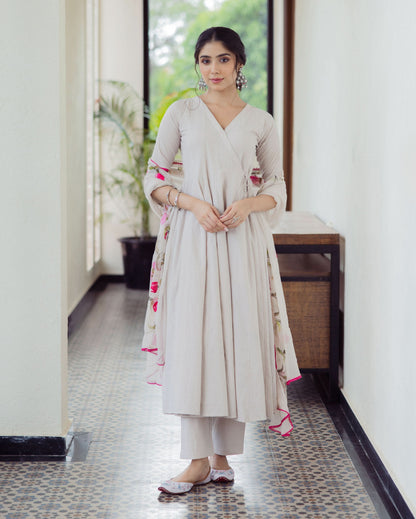 Canvas Grey Handpainted Cotton Suit Set