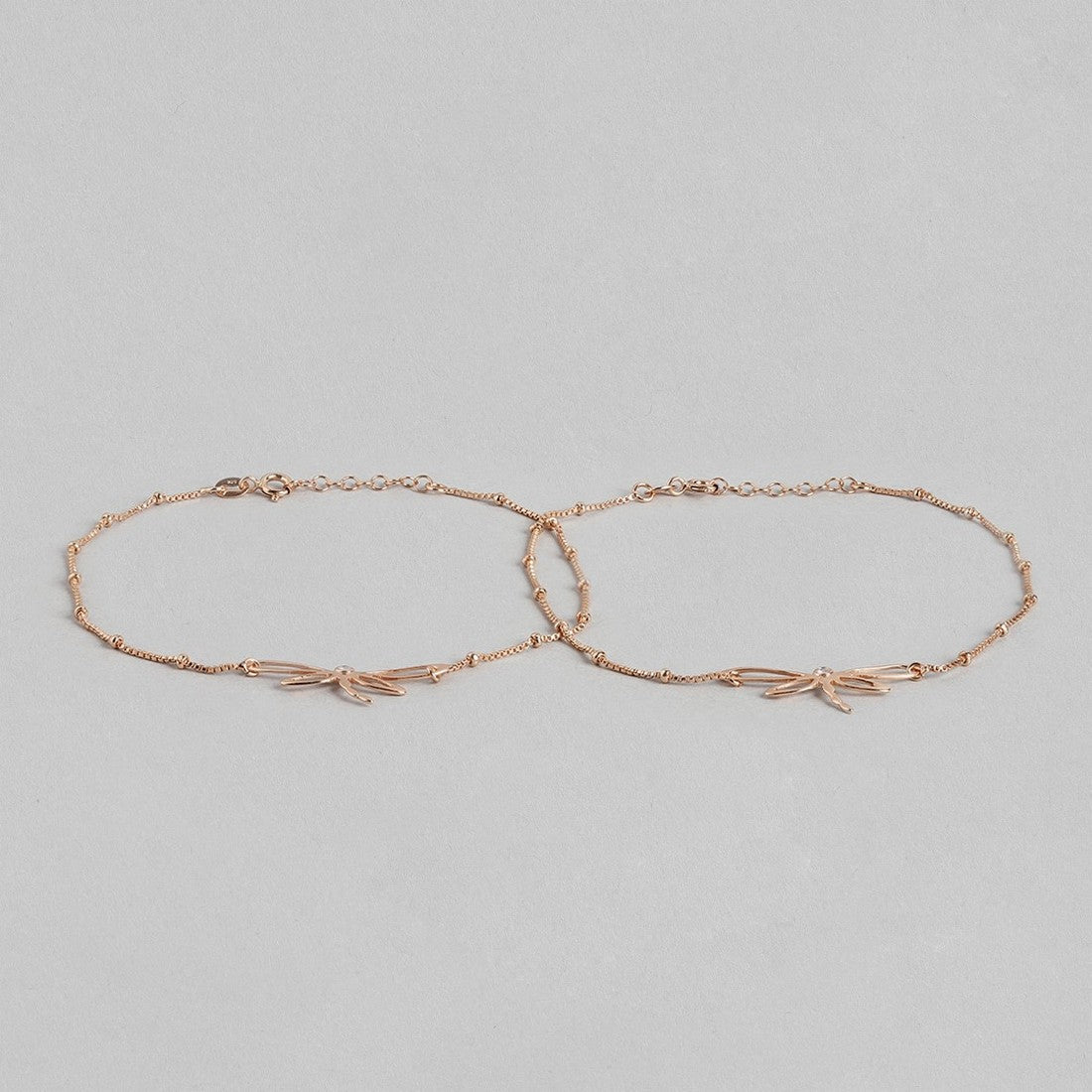 Dragonfly Rose Gold Plated 925 Sterling Silver Chain Anklet with Beads