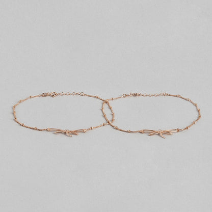 Dragonfly Rose Gold Plated 925 Sterling Silver Chain Anklet with Beads