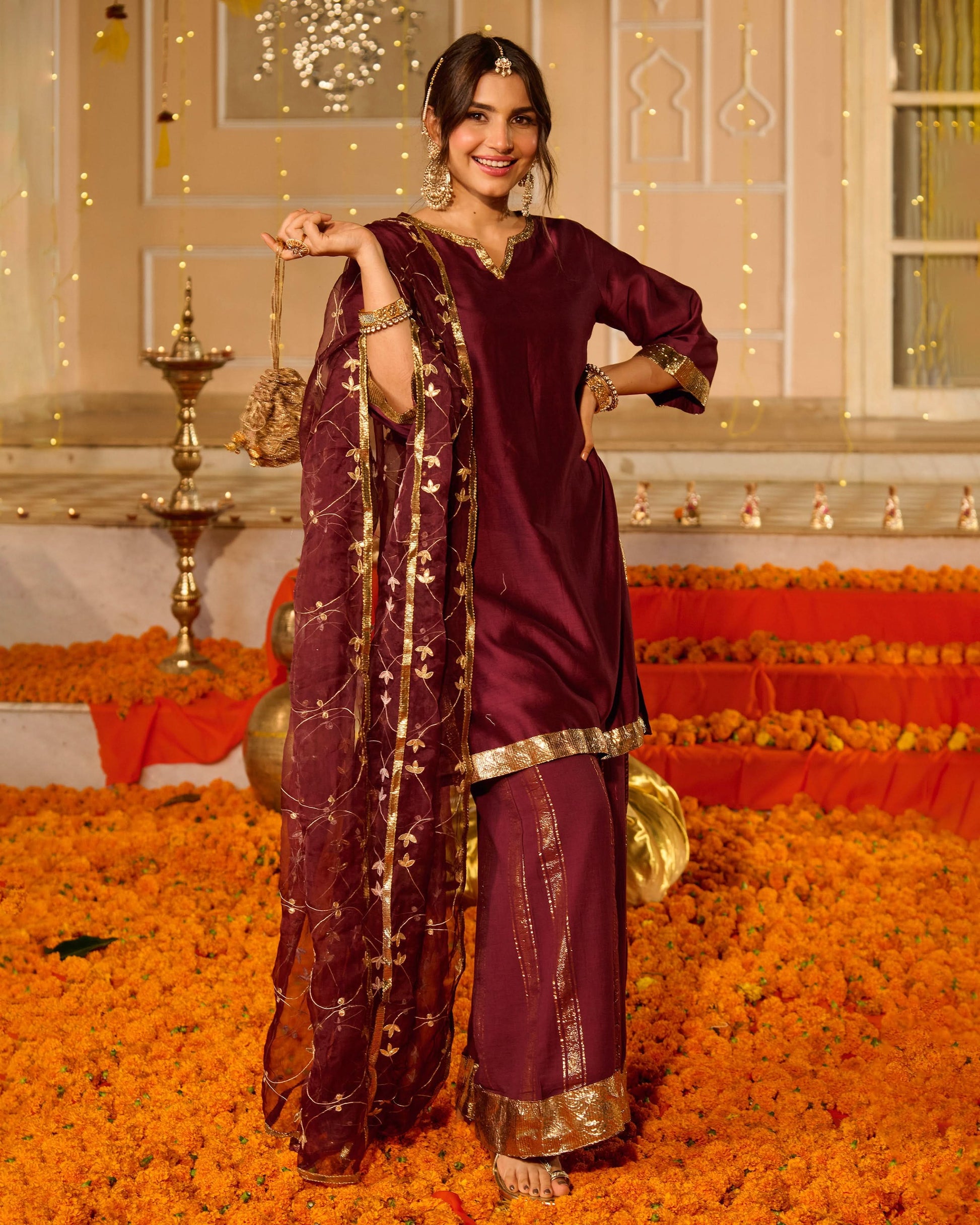 Smita Plum Solid Chanderi Suit Set