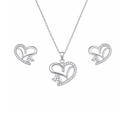 Silver Heart Necklace With Stud Earrings