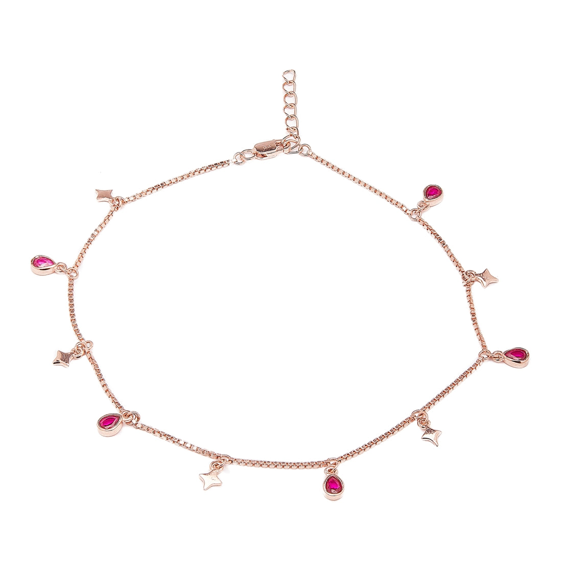 Women's rose gold plated 925 Sterling Silver anklet with star and pink CZ charms. – Zavya