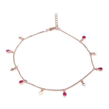 Women's rose gold plated 925 Sterling Silver anklet with star and pink CZ charms. – Zavya