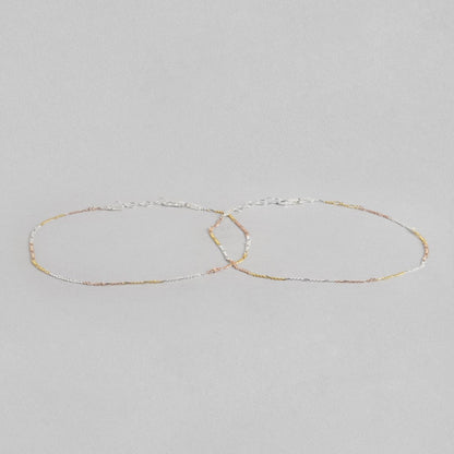 Minimal triple tone Figaro 925 Sterling Silver anklet for women. Two delicate chains linked together – Zavya