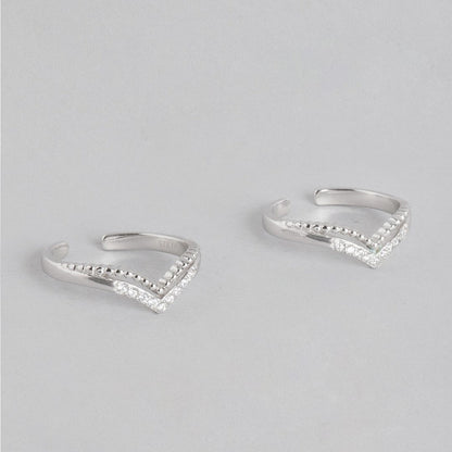 Two 925 Sterling Silver toe rings for women with a V-shaped CZ and beaded design. Silver jewellery – Zavya