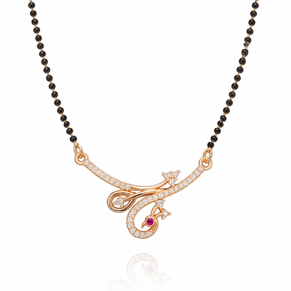 Rose Gold Peacock Mangalsutra With Black Bead Chain