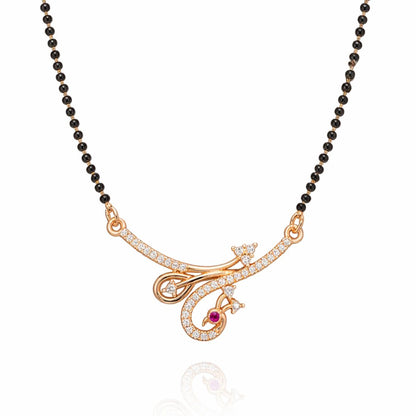 Rose Gold Peacock Mangalsutra With Black Bead Chain