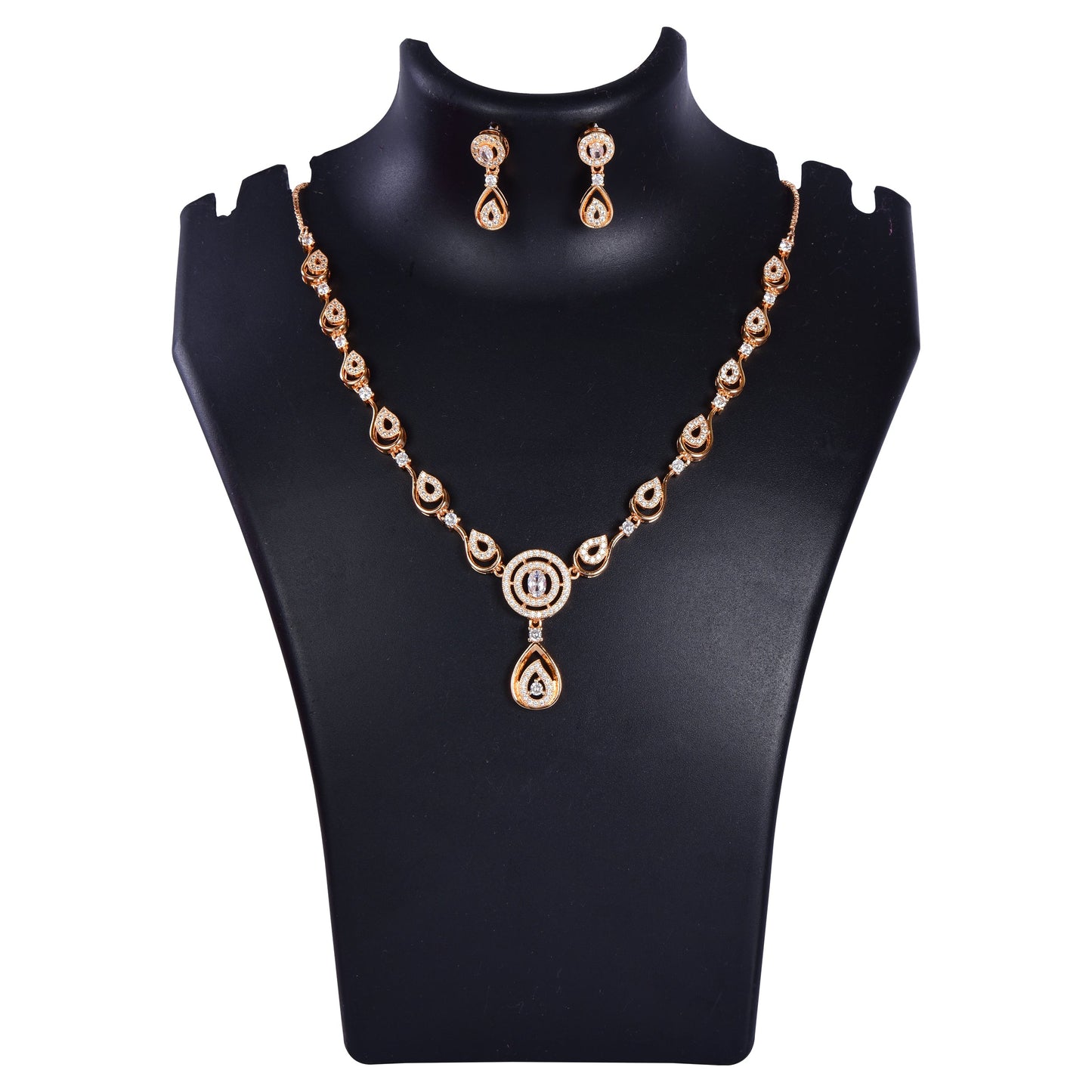 Stylish 18k Rose Gold Plated Ame Chain Pendent Necklace & Earrings Set for Women & Girls, Luxury AD Pendant Gift Set for Women, Girls & Her