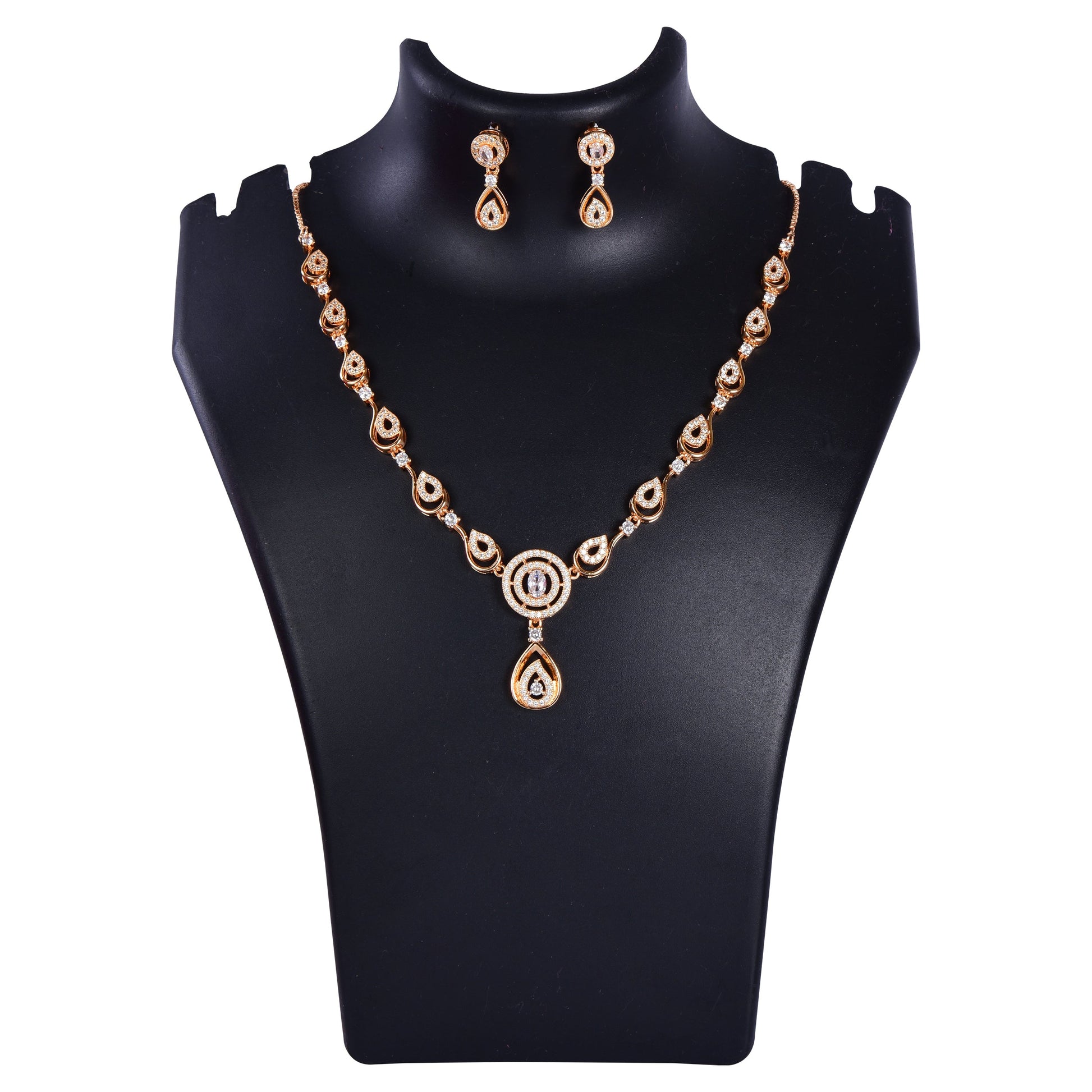 Stylish 18k Rose Gold Plated Ame Chain Pendent Necklace & Earrings Set for Women & Girls, Luxury AD Pendant Gift Set for Women, Girls & Her