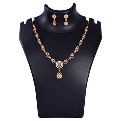 Stylish 18k Rose Gold Plated Ame Chain Pendent Necklace & Earrings Set for Women & Girls, Luxury AD Pendant Gift Set for Women, Girls & Her