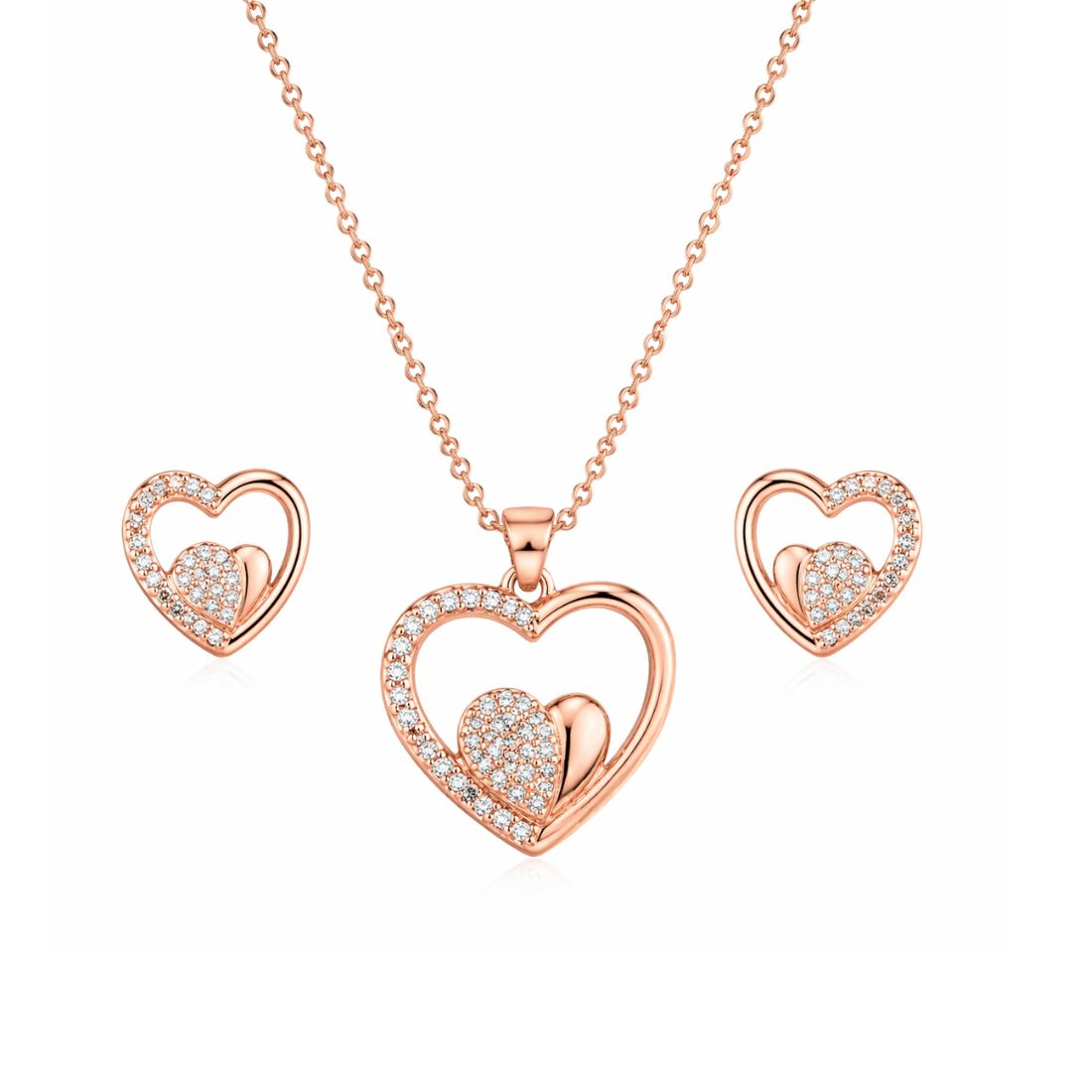 Rose Gold Heart Pendant Necklace With earrings
