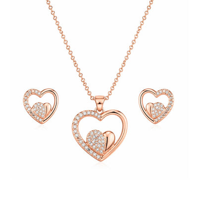 Rose Gold Heart Pendant Necklace With earrings