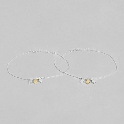 Leafy Delight Rhodium Plated 925 Sterling Silver Anklet with Leaf Pattern