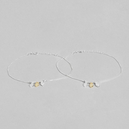 Leafy Delight Rhodium Plated 925 Sterling Silver Anklet with Leaf Pattern