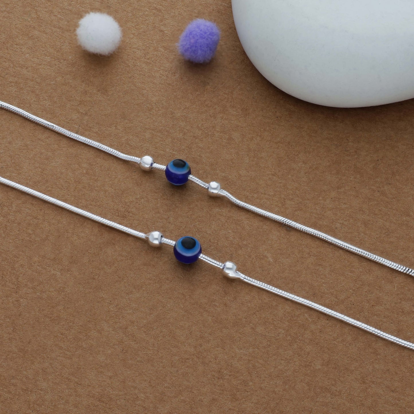 Blue Evil Eye Chain 925 Silver Women Anklet