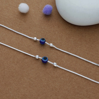 Blue Evil Eye Chain 925 Silver Women Anklet