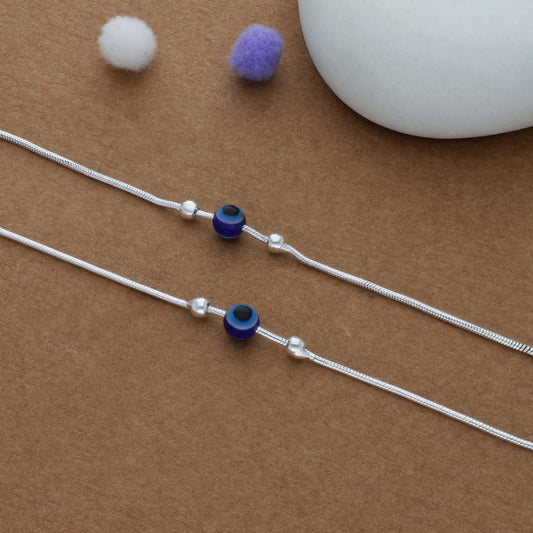 Blue Evil Eye Chain 925 Silver Women Anklet