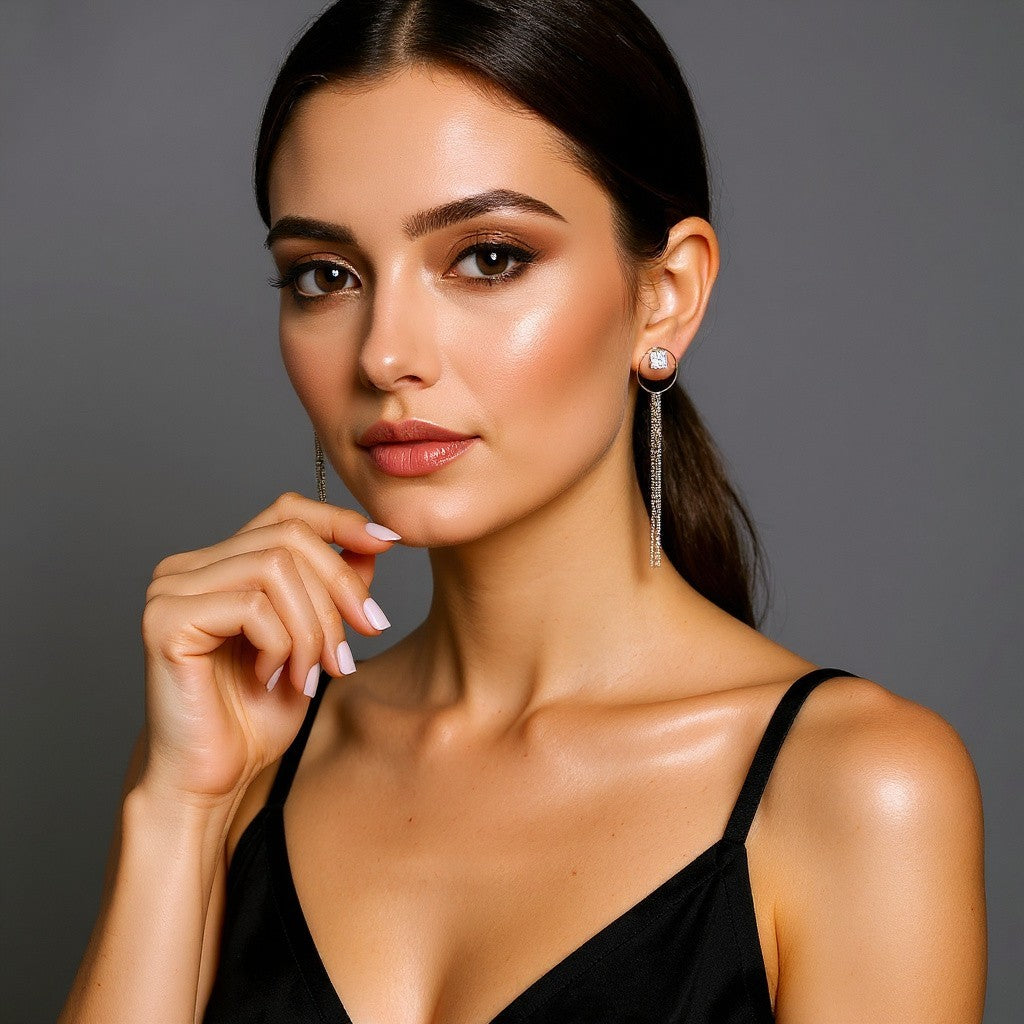 Dazzle in Stone & Chain Earrings - Perfect Party Accessory Earrings Ear Rings Earrings party Trincket Jewellry Jewelry Jewellery