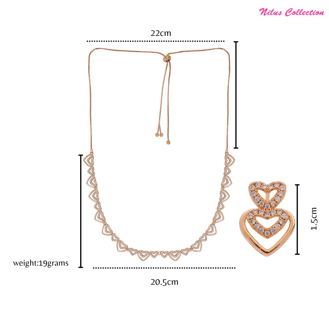 Rose Gold Plated AD Stone Necklace And Pair Of Earrings for Women