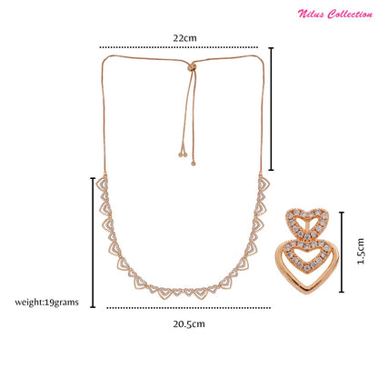Rose Gold Plated AD Stone Necklace And Pair Of Earrings for Women