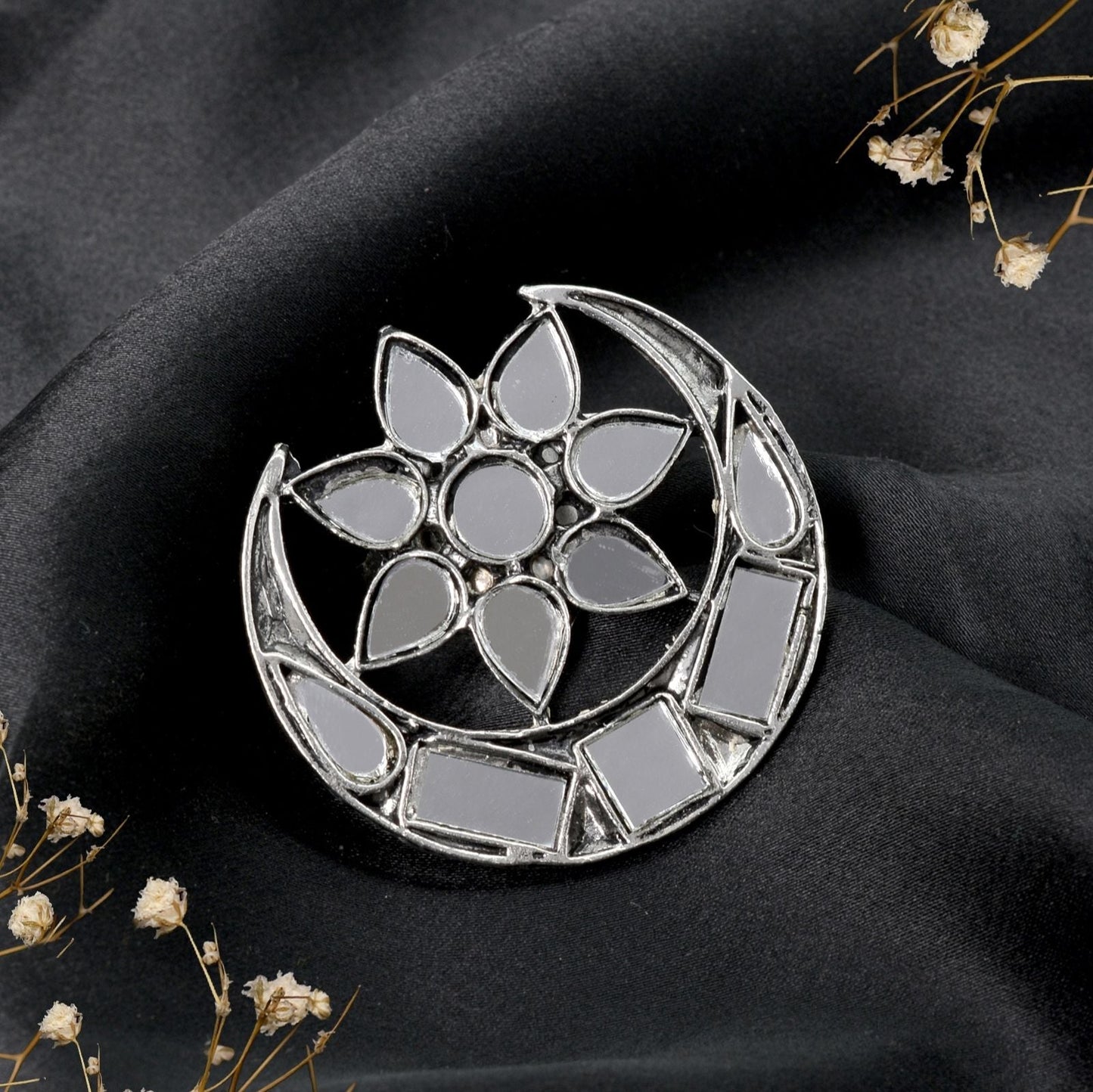 Shagun Silver Oxidized Mirror Ring - Teejh