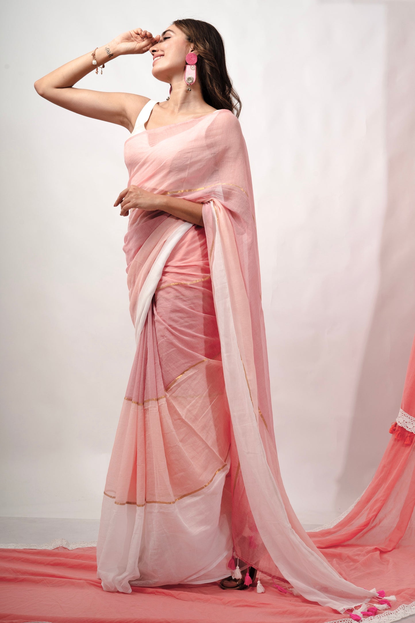 Woven Mul Cotton Handloom Saree - Pink Ombre