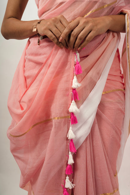 Woven Mul Cotton Handloom Saree - Pink Ombre