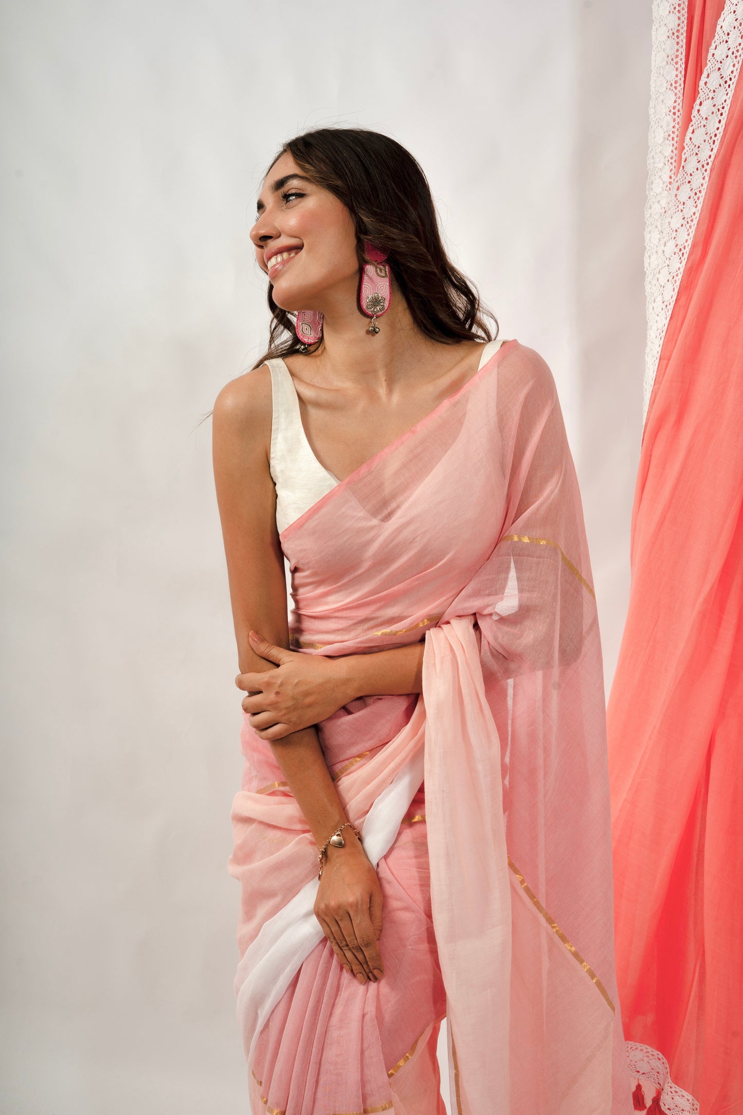 Woven Mul Cotton Handloom Saree - Pink Ombre