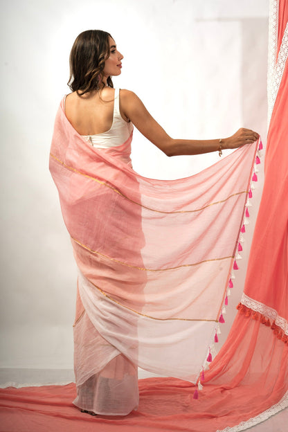 Woven Mul Cotton Handloom Saree - Pink Ombre