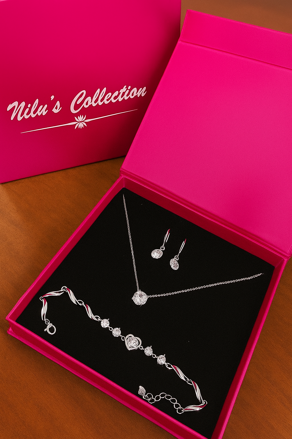 Gift Silver Plated Jewelry Set for Women – Necklace, Earrings & Bracelet| Elegant Gift Box for Weddings, Parties & Anniversaries