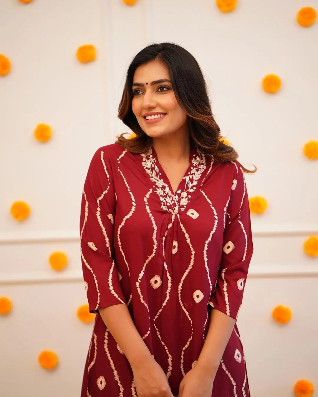 Neckline Thread Work Leheriya Kurti Pant Set (Stitched) - Premium  from Ethenika.com  - Just INR 1990! Shop now at Ethenika.com 