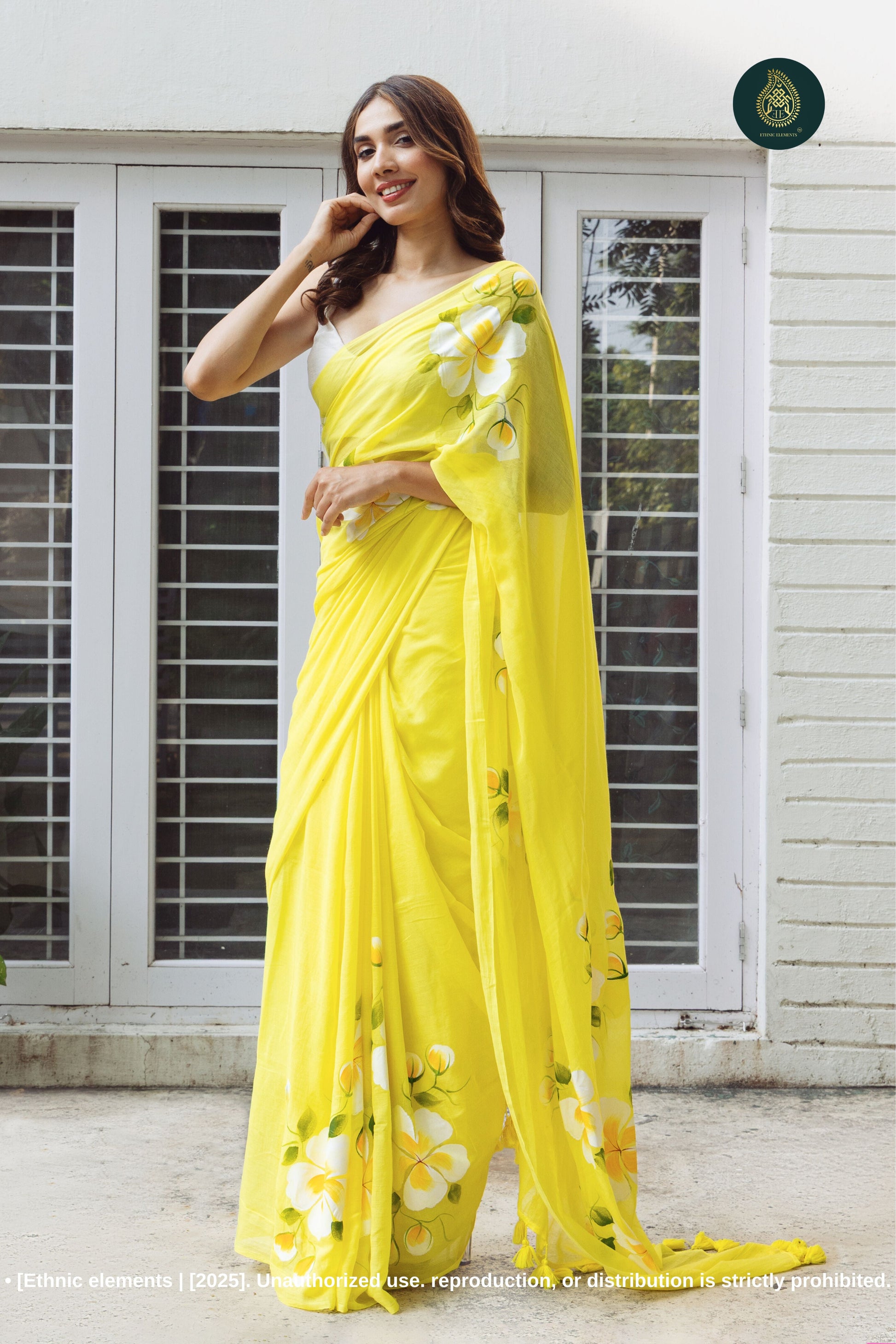 Lemonade Chitramay Hand Painted Mul Cotton Saree