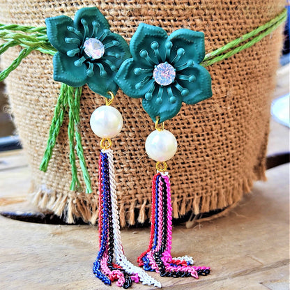 Flower & Chain Dangle Earring Earrings casuals Ear Rings Earrings Trincket Jewellry Jewelry Jewellery