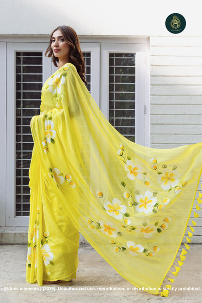 Lemonade Chitramay Hand Painted Mul Cotton Saree
