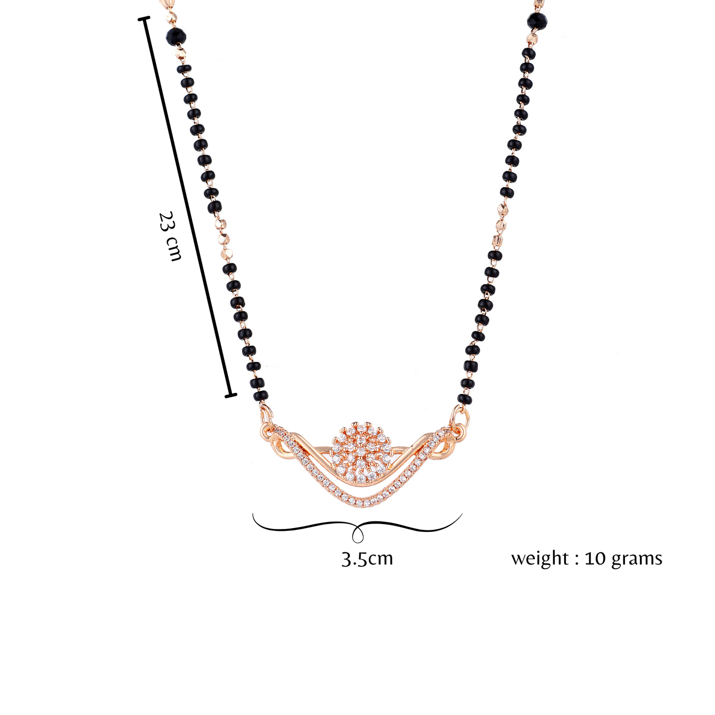 Rose Gold Plated Floral Mangalsutra With  Black Beads For Women