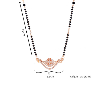 Rose Gold Plated Floral Mangalsutra With  Black Beads For Women