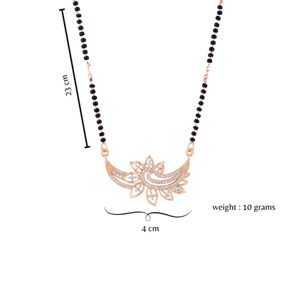 Rose Gold Plated Mangalsutra with Motif & Black Beads for Women