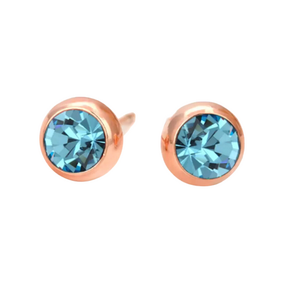 Dailywear Officewear Rose Gold Plated Blue Zircon Stone Stud Earrings For Girls and Women