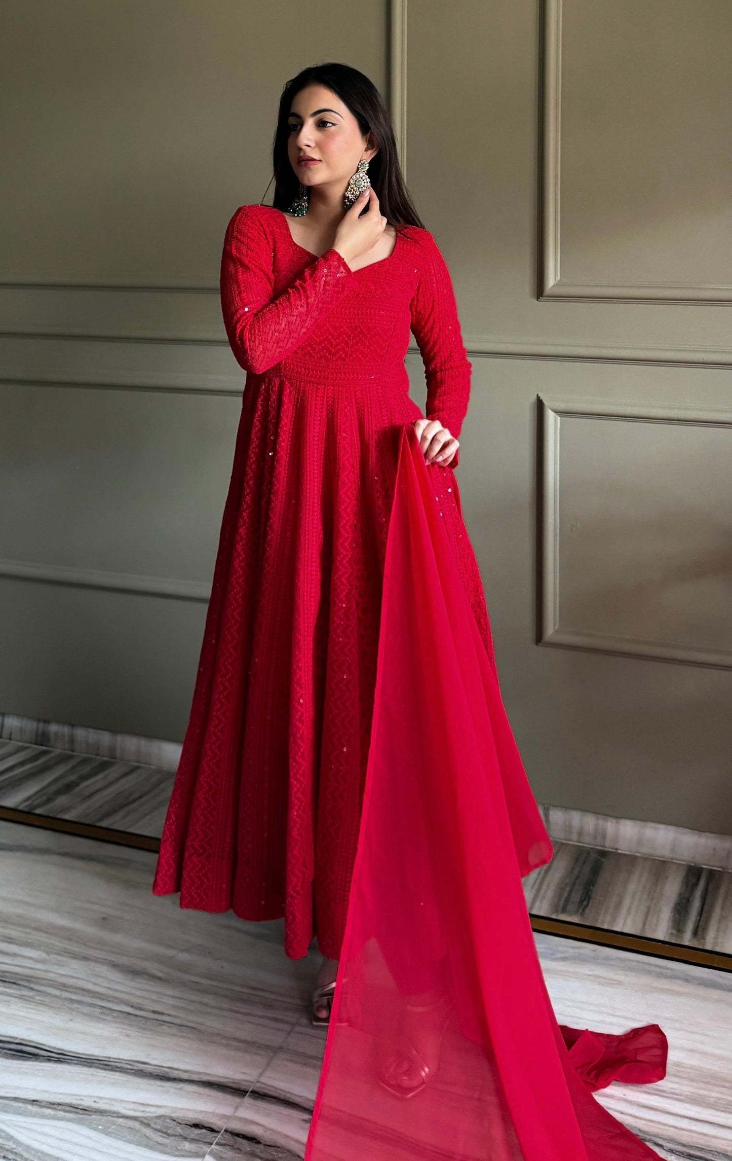 Ethenika Faux Georgette Anarkali Suit Set