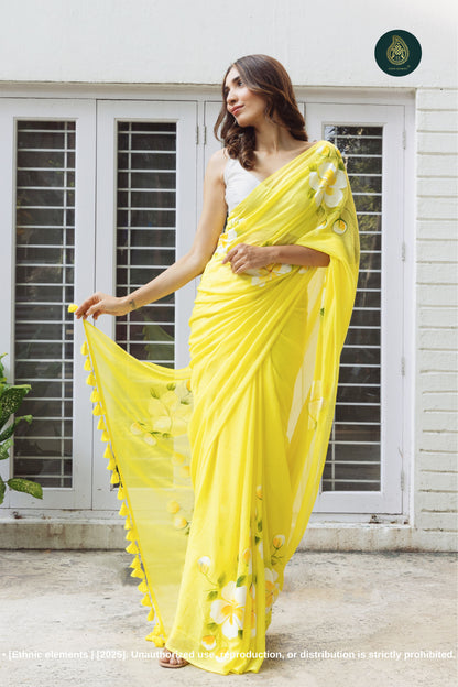 Lemonade Chitramay Hand Painted Mul Cotton Saree