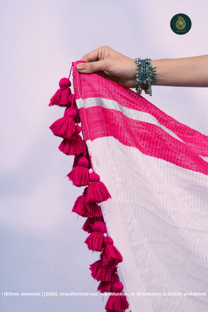 Mul Cotton Saree with Contrast Border Zari Aura - Snow Veil