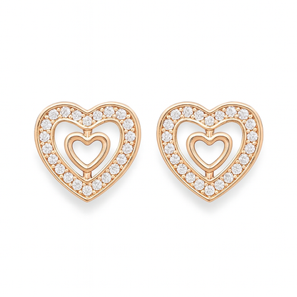 Rose Gold Plated Double Heart Stud Earrings For Women And Girls