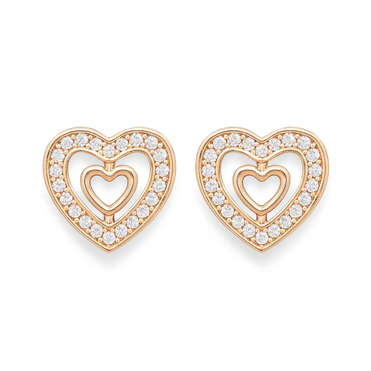 Rose Gold Plated Double Heart Stud Earrings For Women And Girls