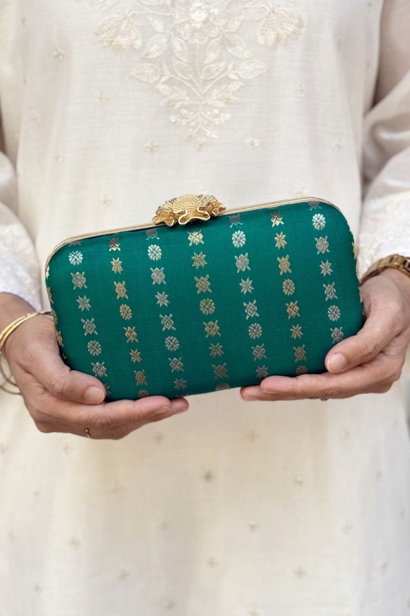 Palki Pure Kanchi Silk Clutch - Turquoise
