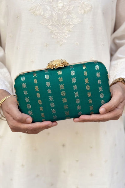 Palki Pure Kanchi Silk Clutch - Turquoise