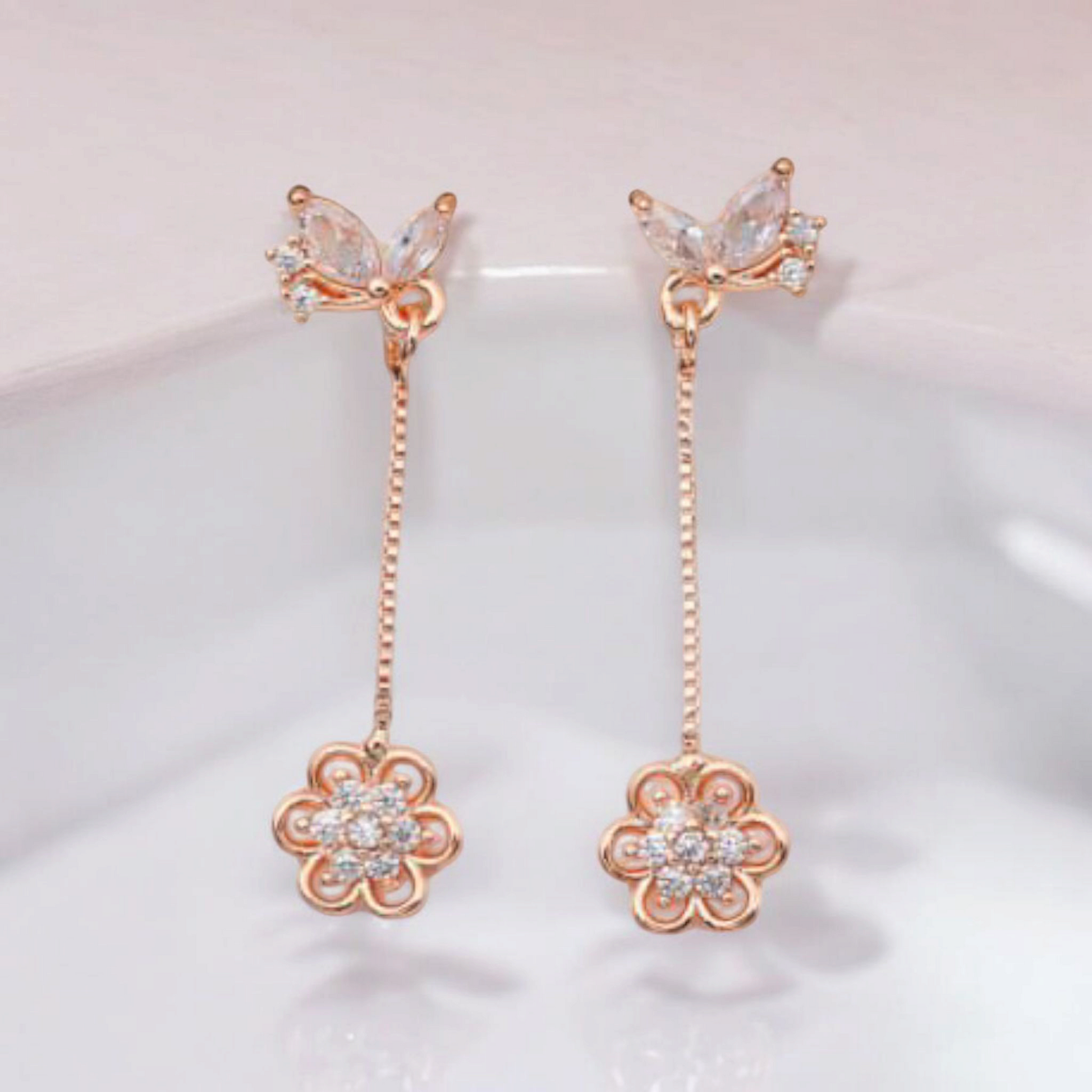 Elegant Rose Gold Floral DropEarrings  For Girls And Women